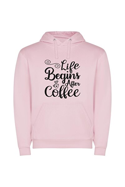 iLovePrints Brewed Bliss: Life's Black & White Φούτερ με κουκούλα σε χρώμα Ροζ
