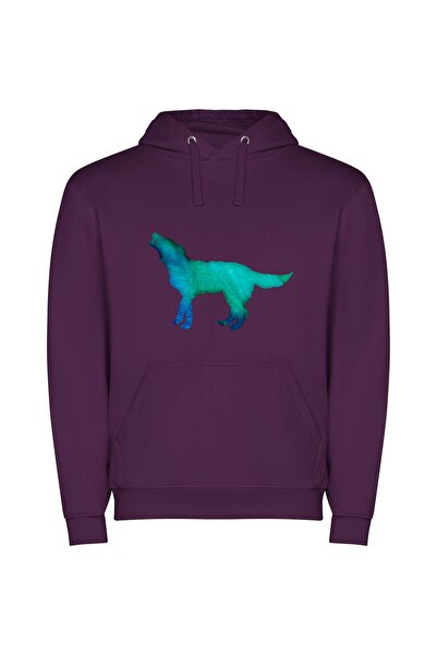 iLovePrints Midnight Serenade: Digital Canine Φούτερ με κουκούλα σε χρώμα Μωβ