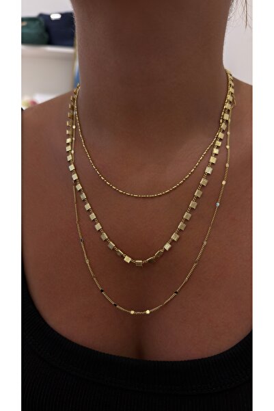 Glowisters Jewelry Kadın Çoklu Katmanlı Kombin Kolye - Çelik Üzeri 14K Altın ...
