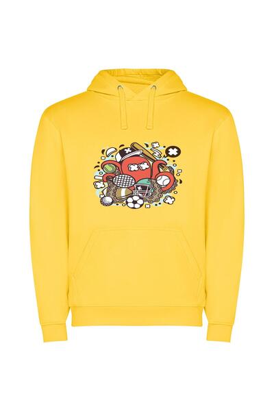 iLovePrints Sports Mascot HD Illustration Φούτερ με κουκούλα σε χρώμα Κίτρινο