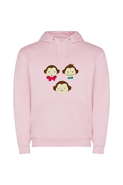 iLovePrints Dapper Trio of Monkeys Φούτερ με κουκούλα σε χρώμα Ροζ