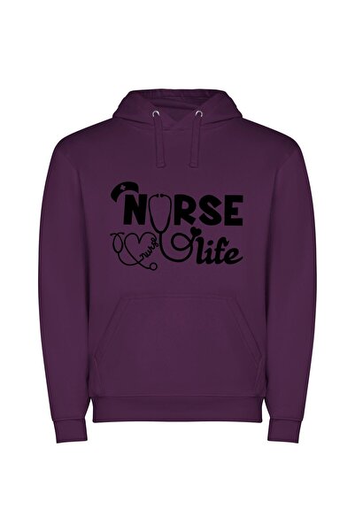 iLovePrints Nurse Life Chronicles: True-to-Life Φούτερ με κουκούλα σε χρώμα Μωβ