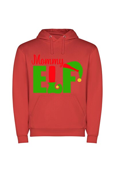 iLovePrints Merry Elf Shuffle Φούτερ με κουκούλα σε χρώμα Κόκκινο