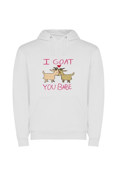 iLovePrints Grazing Love: Goat Couple Φούτερ με κουκούλα σε χρώμα Λευκό