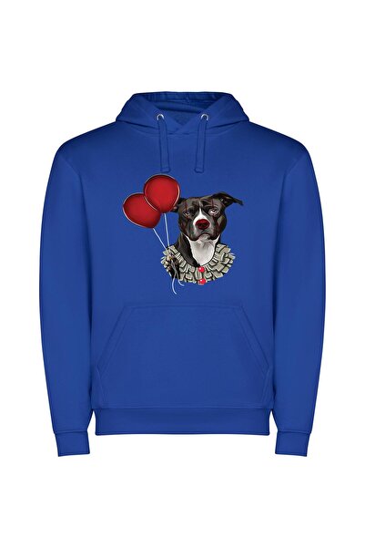 iLovePrints Clown Canine: A Striking Portrait Φούτερ με κουκούλα σε χρώμα Μπλε