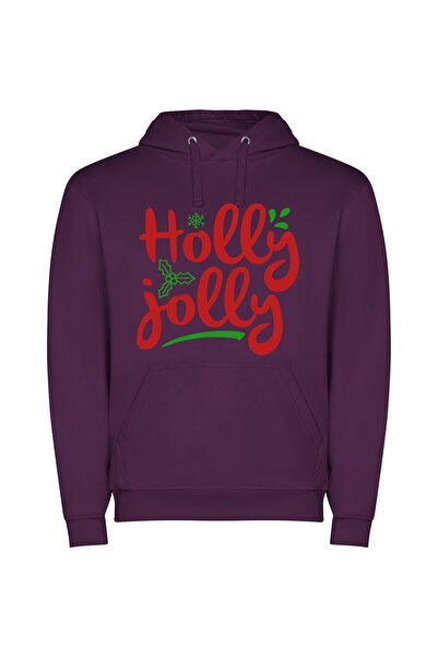 iLovePrints Merry Holly Jolly Capture Φούτερ με κουκούλα σε χρώμα Μωβ