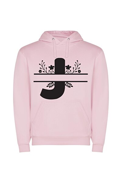 iLovePrints Floral J Calligraphy Design Φούτερ με κουκούλα σε χρώμα Ροζ