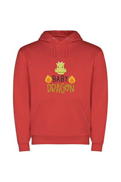 iLovePrints Fierce Baby Dragon Portrait Φούτερ με κουκούλα σε χρώμα Κόκκινο