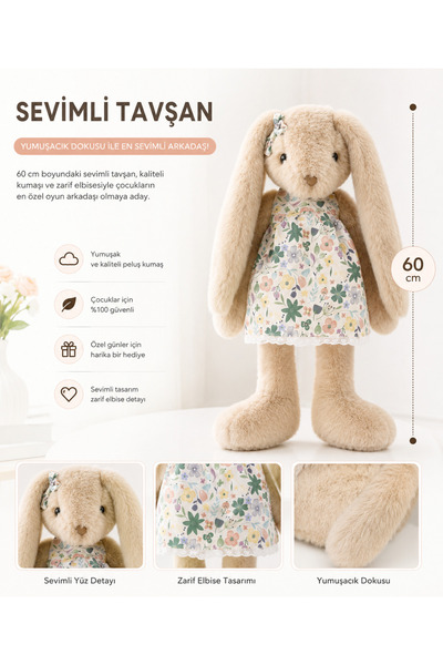 Prlk toys 60 cm Plush Rabbit Toy in Floral Dress – Soft and Adorable Bunny
