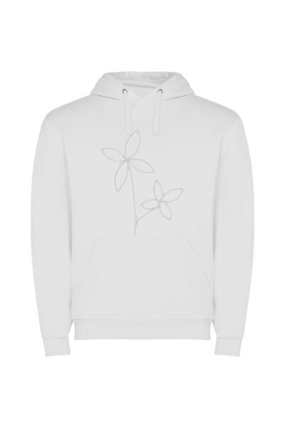 iLovePrints Floral Line Art Elegance Φούτερ με κουκούλα σε χρώμα Λευκό
