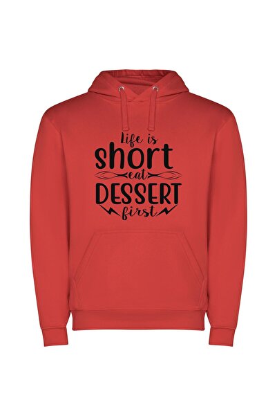 iLovePrints Savor Desserts, Embrace Life Φούτερ με κουκούλα σε χρώμα Κόκκινο