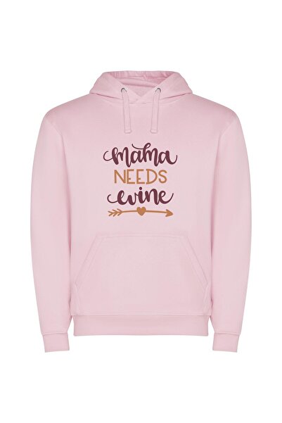iLovePrints Mama's Wine Craving: Elegant Φούτερ με κουκούλα σε χρώμα Ροζ