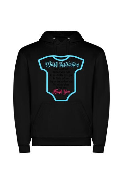 iLovePrints Baby's Wash Instructions Φούτερ με κουκούλα σε χρώμα Μαύρο