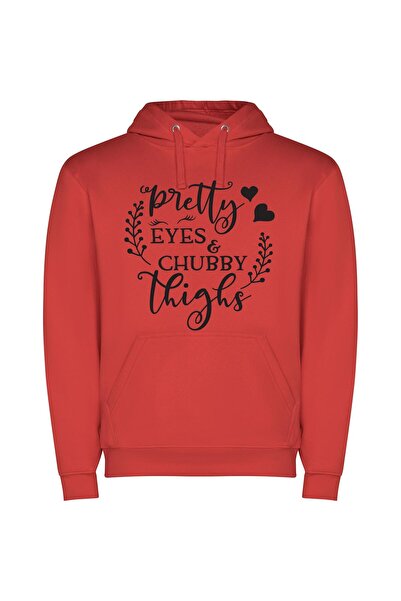 iLovePrints Gorgeous Eyes, Curvy Thighs Φούτερ με κουκούλα σε χρώμα Κόκκινο