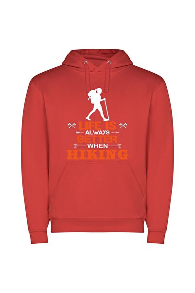 iLovePrints True Life Hiking Φούτερ με κουκούλα σε χρώμα Κόκκινο