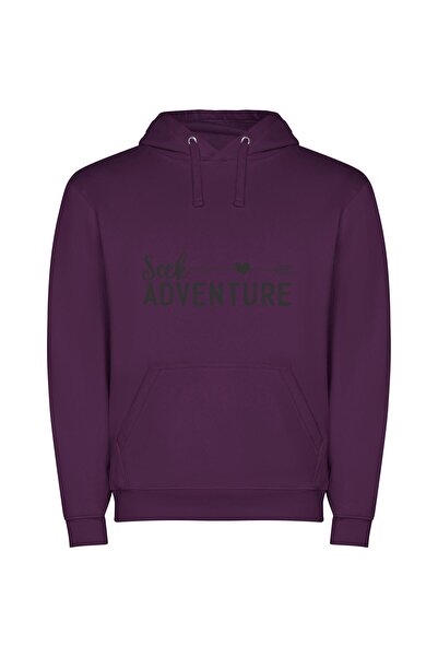 iLovePrints Adventure awaits, embrace it! Φούτερ με κουκούλα σε χρώμα Μωβ