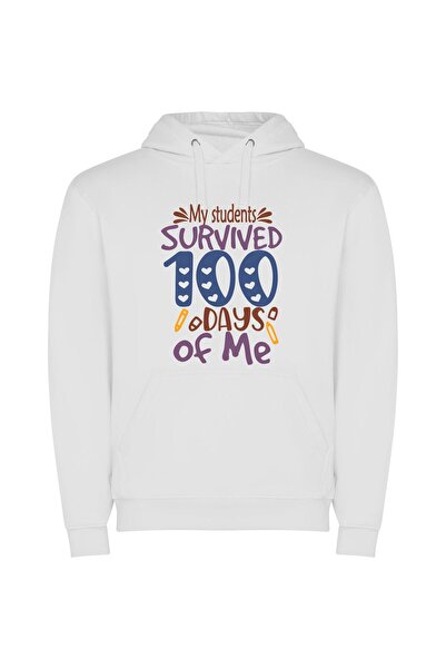 iLovePrints Survival Celebration: 100 Days+ Φούτερ με κουκούλα σε χρώμα Λευκό