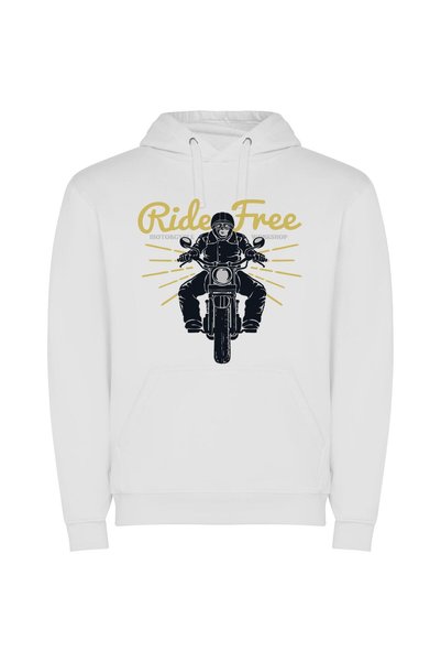 iLovePrints Chasing the Wind: Biker Φούτερ με κουκούλα σε χρώμα Λευκό