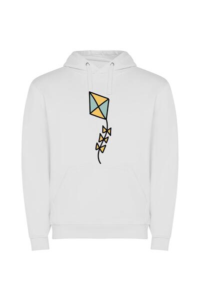 iLovePrints Skybound Kite: Digital Delight Φούτερ με κουκούλα σε χρώμα Λευκό