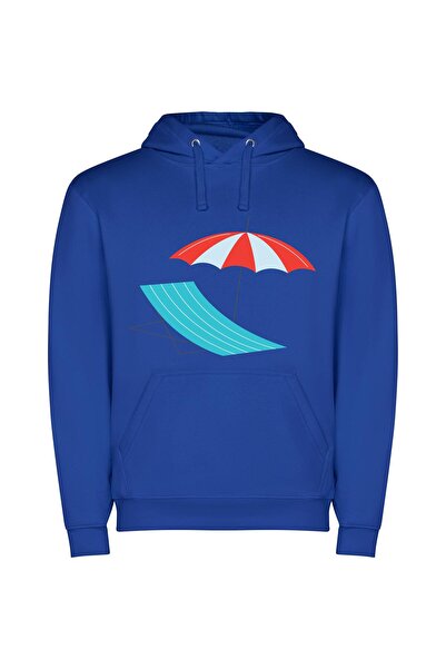 iLovePrints Colorful Sun Lounger Delight Φούτερ με κουκούλα σε χρώμα Μπλε