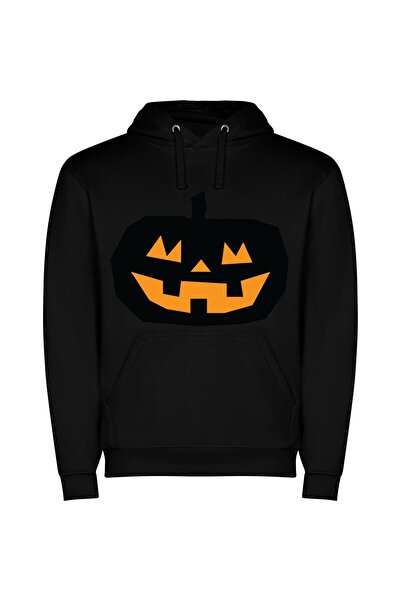 iLovePrints Glowing Halloween Pumpkin Φούτερ με κουκούλα σε χρώμα Μαύρο