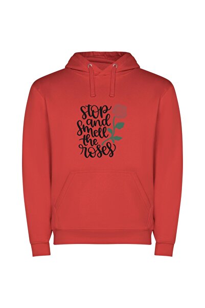 iLovePrints Fragrant Reminder: Stop & Smell Φούτερ με κουκούλα σε χρώμα Κόκκινο