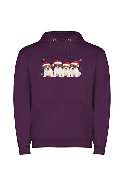iLovePrints Pawsome Festive Puppies Φούτερ με κουκούλα σε χρώμα Μωβ