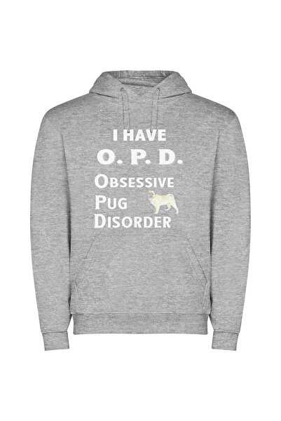 iLovePrints Pug Obsession in Color Φούτερ με κουκούλα σε χρώμα Γκρι