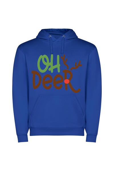 iLovePrints Antlered Cheery Logo Design Φούτερ με κουκούλα σε χρώμα Μπλε