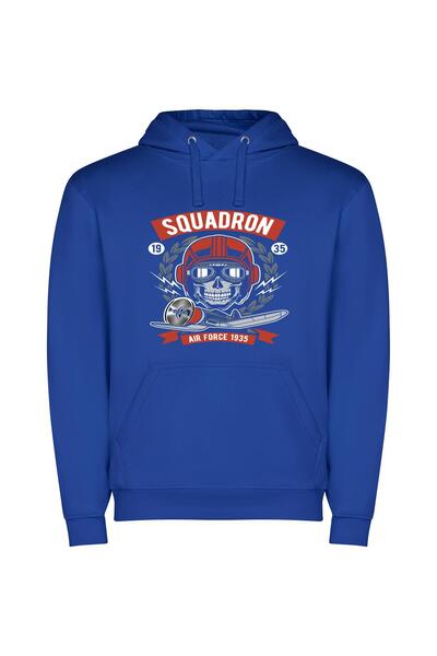 iLovePrints Skull Squadron Emblem Φούτερ με κουκούλα σε χρώμα Μπλε