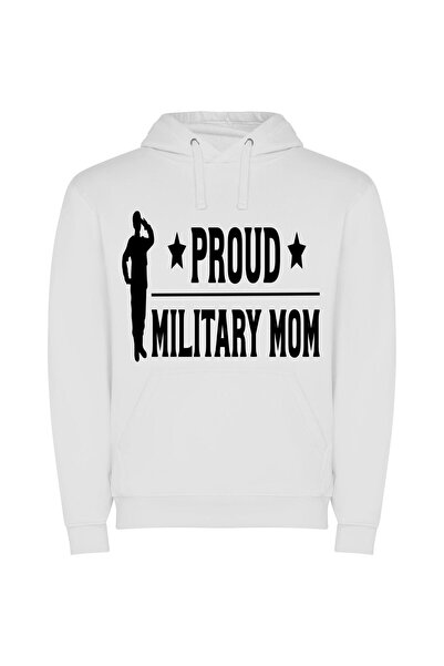 iLovePrints Proud Military Mom Portrait Φούτερ με κουκούλα σε χρώμα Λευκό