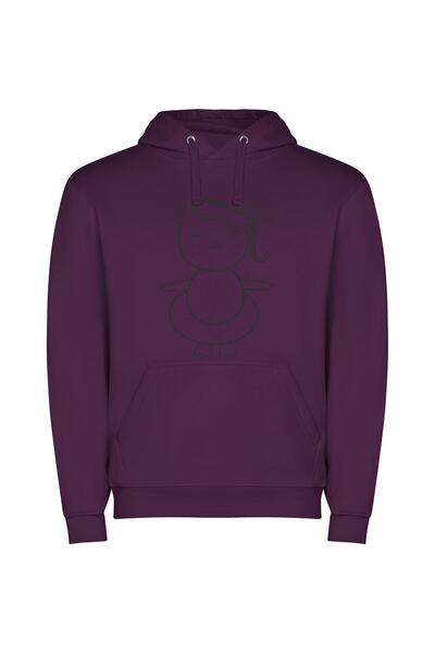 iLovePrints Playful Kawaii Bear: Elegant Φούτερ με κουκούλα σε χρώμα Μωβ
