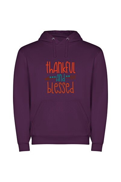 iLovePrints Blessed Holiday Gratitude Φούτερ με κουκούλα σε χρώμα Μωβ