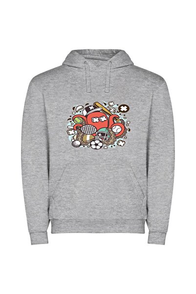 iLovePrints Sports Mascot HD Illustration Φούτερ με κουκούλα σε χρώμα Γκρι