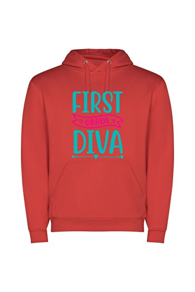 iLovePrints Glamorous Future First Diva Φούτερ με κουκούλα σε χρώμα Κόκκινο