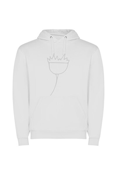 iLovePrints Simplistic Floral Line Art Φούτερ με κουκούλα σε χρώμα Λευκό
