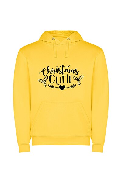 iLovePrints Holly Heart's Holiday Cutie Φούτερ με κουκούλα σε χρώμα Κίτρινο