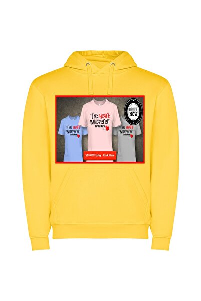 iLovePrints Whispering Heart Nurse Apparel Φούτερ με κουκούλα σε χρώμα Κίτρινο