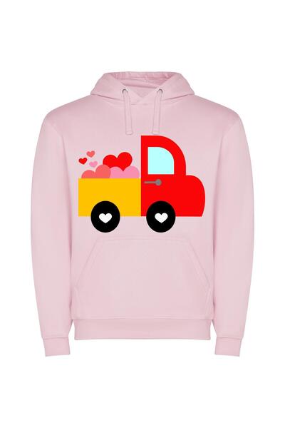 iLovePrints Heart-Filled Truck in Color Φούτερ με κουκούλα σε χρώμα Ροζ
