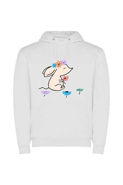 iLovePrints Whimsical Floral Pup Φούτερ με κουκούλα σε χρώμα Λευκό