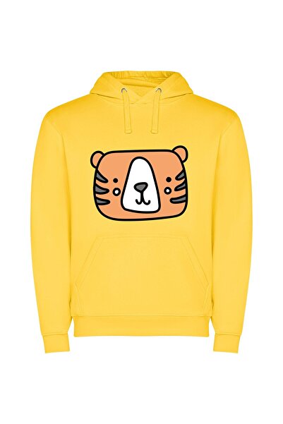 iLovePrints Beaming Tiger Portrait Φούτερ με κουκούλα σε χρώμα Κίτρινο