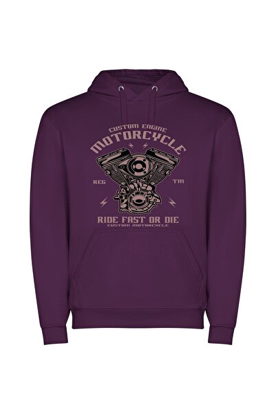 iLovePrints Motorcycle Engine Artistry Φούτερ με κουκούλα σε χρώμα Μωβ