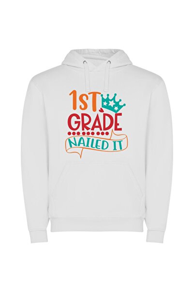 iLovePrints Design Perfection: 1st Grade Φούτερ με κουκούλα σε χρώμα Λευκό