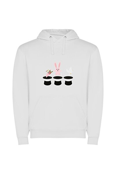 iLovePrints Pink Fur Magic Bunny Φούτερ με κουκούλα σε χρώμα Λευκό