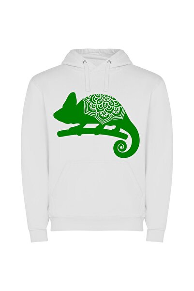 iLovePrints Chameleon's Enigmatic Hue Φούτερ με κουκούλα σε χρώμα Λευκό