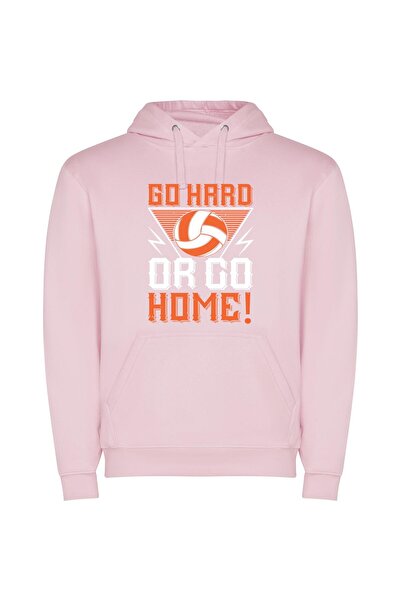 iLovePrints Homebound Retro Volleyball Φούτερ με κουκούλα σε χρώμα Ροζ
