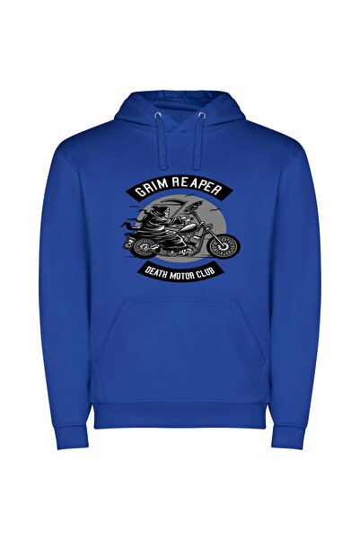 iLovePrints Grim Reaper's Motorcycle Fete Φούτερ με κουκούλα σε χρώμα Μπλε
