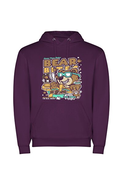 iLovePrints Chic Food-Loving Bear Φούτερ με κουκούλα σε χρώμα Μωβ