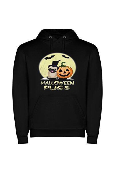 iLovePrints Pug-o'-Lantern: Spooky Style Φούτερ με κουκούλα σε χρώμα Μαύρο