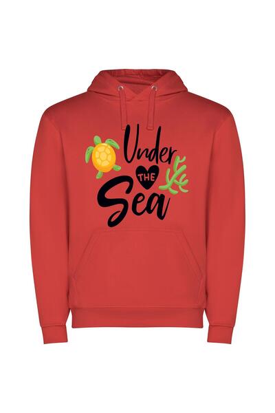 iLovePrints Aqua Whimsy: Adorned Depths Φούτερ με κουκούλα σε χρώμα Κόκκινο